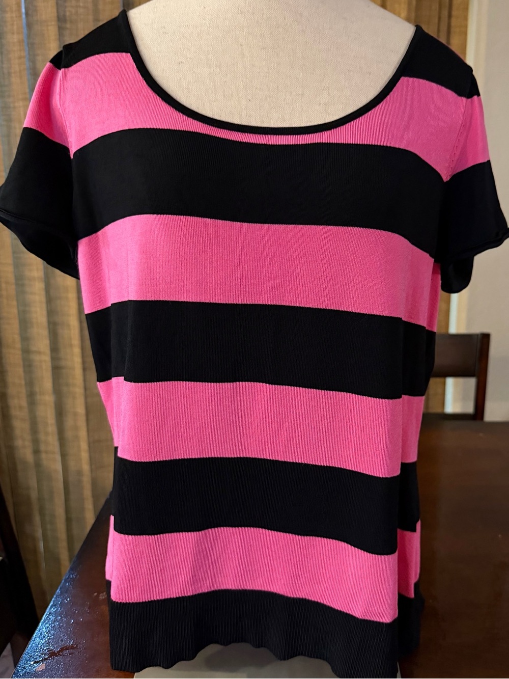 Lauren Ralph Lauren Black and Hot Pink Wide-Stripe Scoop Neck Tee